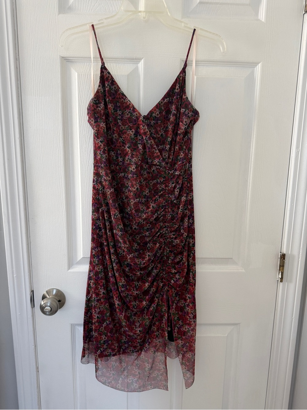 BCBGeneration Burgundy Pink Floral Asymmetrical Slip Dress
